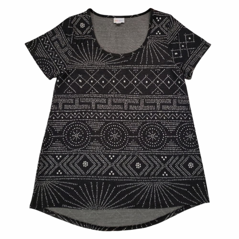 🔘New Women's Size Small Black Aztec Geometric Classic Tee High-Low Shirt